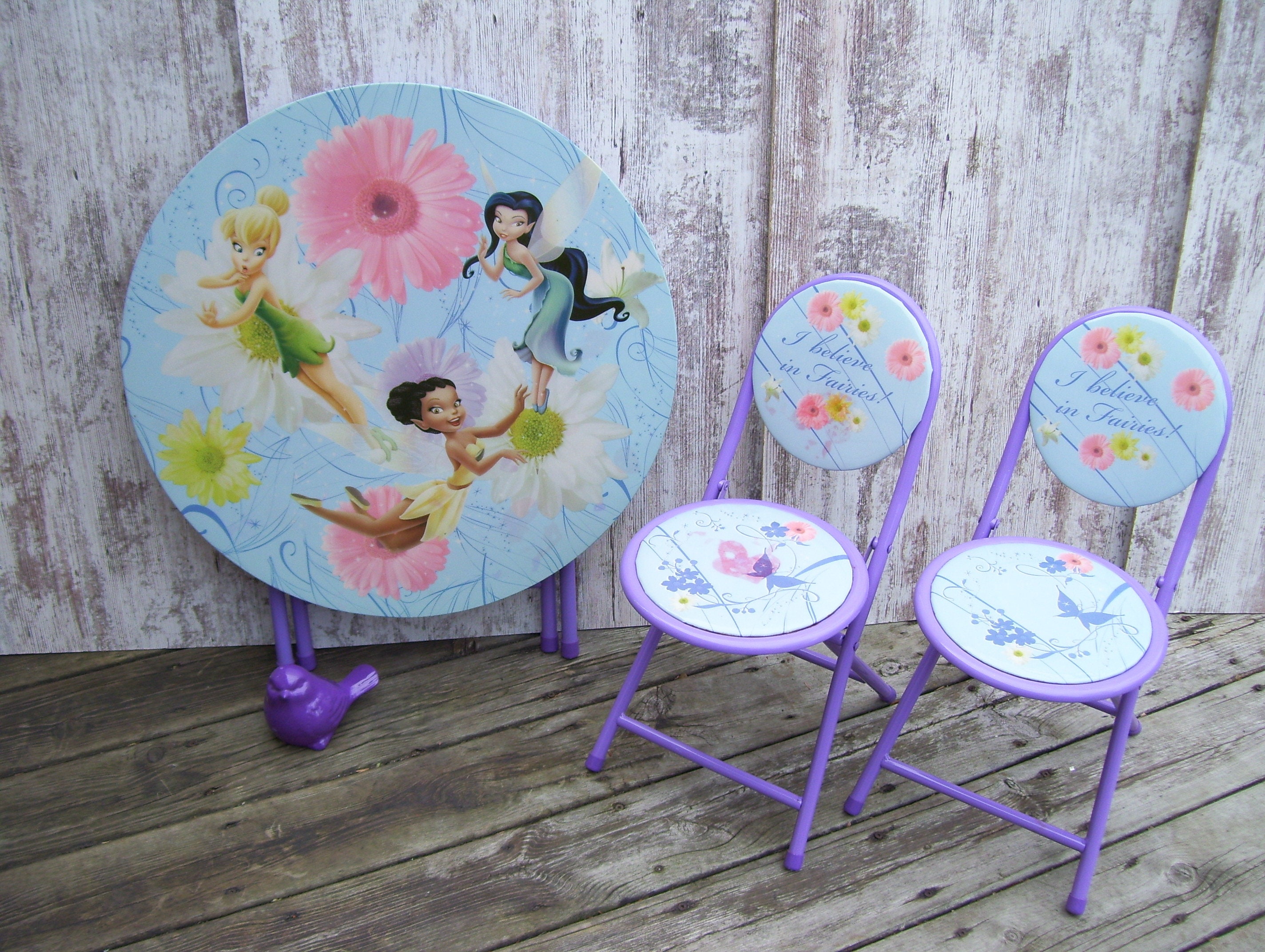 Disney Folding Table Chair Set Metal Legs Fairies Tinker Bell Etsy