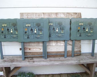 4 Blue Scheibe Wood TV Trays Colonial Heritage Hancock MA Theme Folding Trays Wooden Stand Included Artex Early American