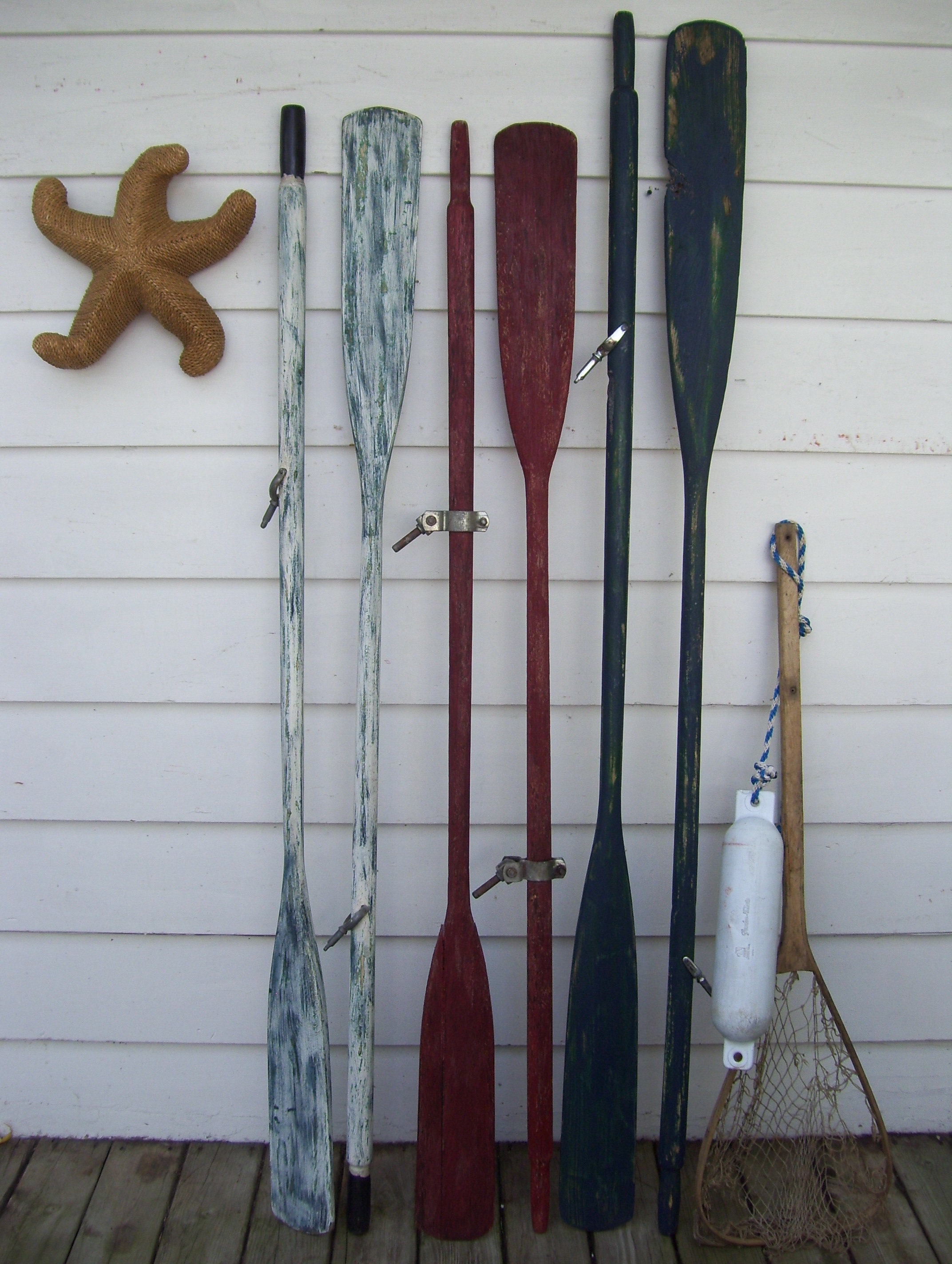 2 Vintage 78" Wood Boat Oars Wooden Paddles OR 72" Wooden Oar Beach ...