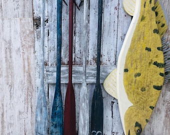 Vintage 66" Wood Boat Oar Red Painted Paddles Wynn Locks 77" Sage Olive Feather Brand Cabin Lodge Outdoor Lake House Beach C