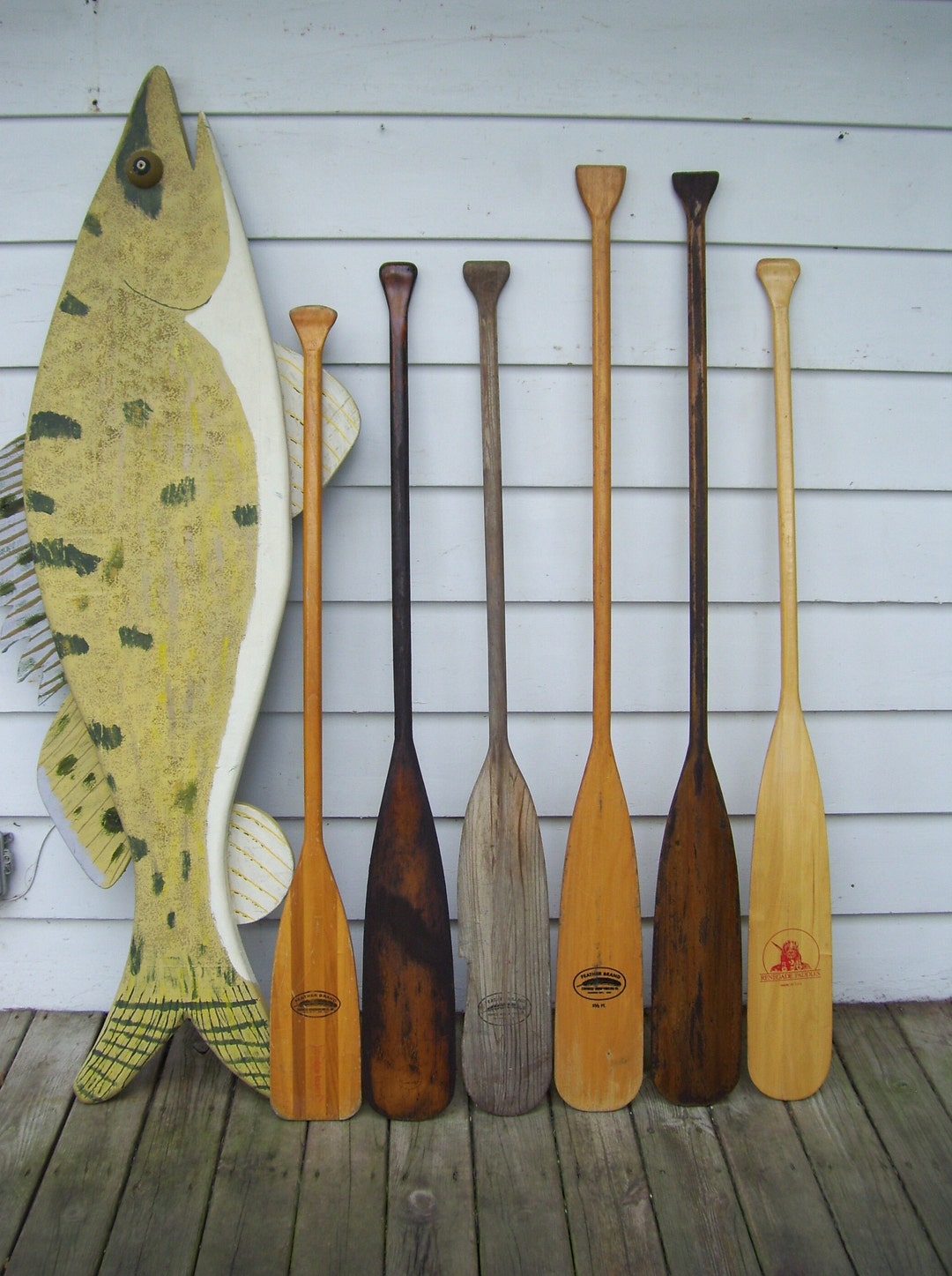 Vintage Wood Canoe Paddle Feather Brand Wood Stained Smokers Brand