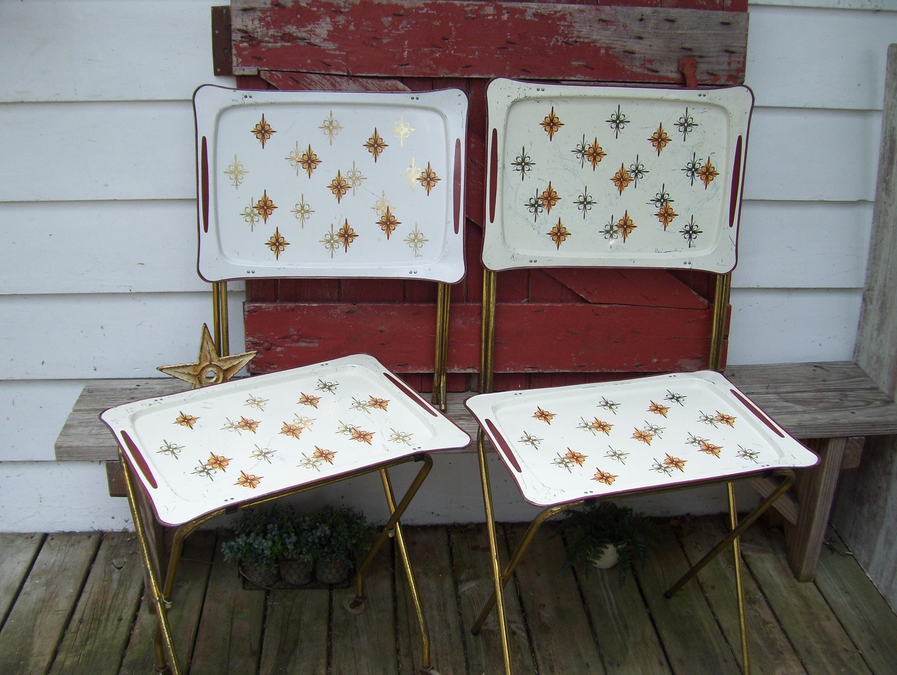 Set Aluminum Tv Tray Vintage Tv Metal Tray Table Set Old Fashioned