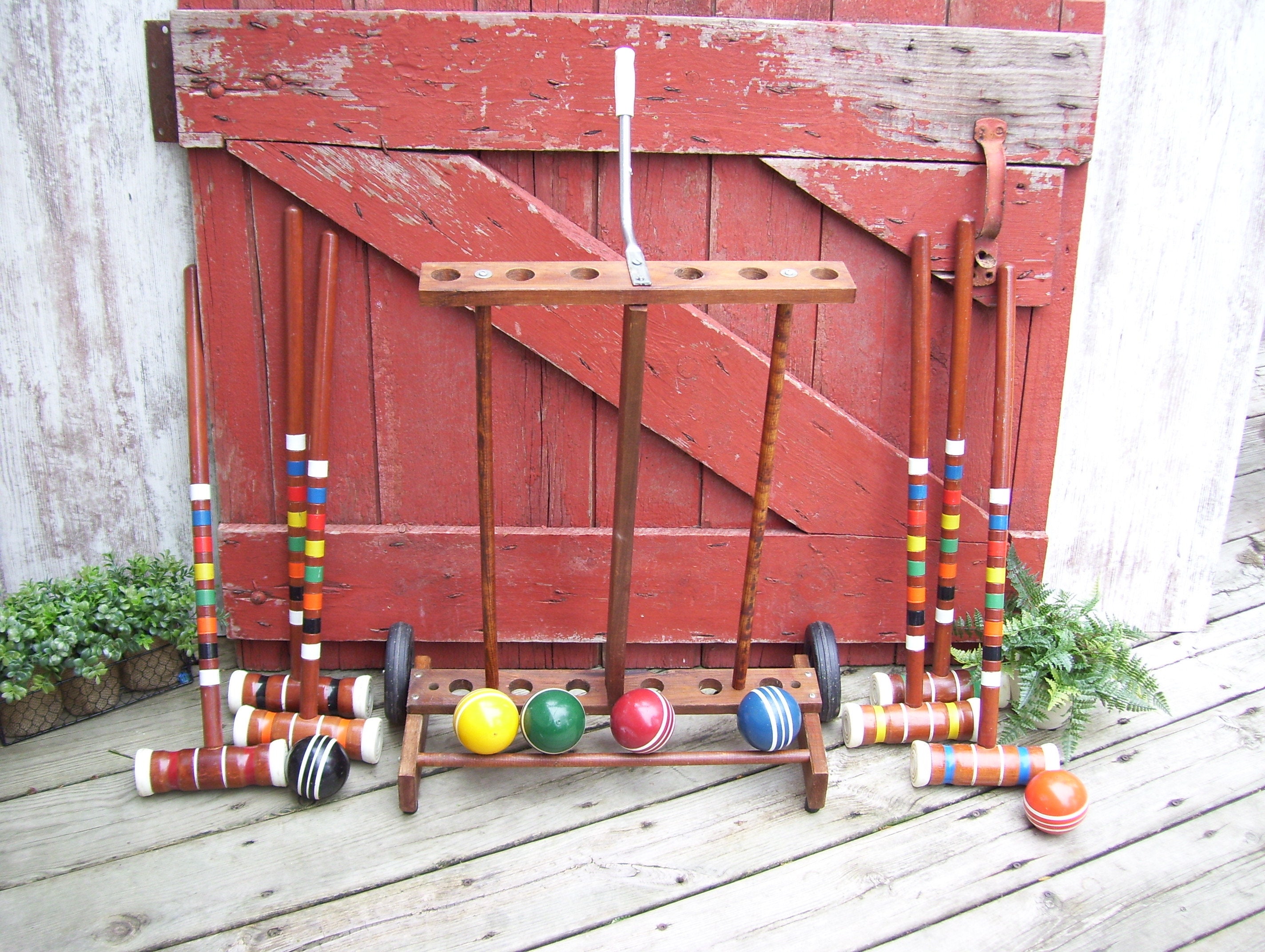 6 Forster Croquet Set Complete With Large Wood Stand Striped Etsy