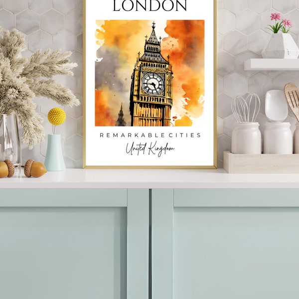 Mega World Travel Printable Art Set, Big Ben clocktower, London city, Printable Posters, England Colourful, Bigben, Clock tower
