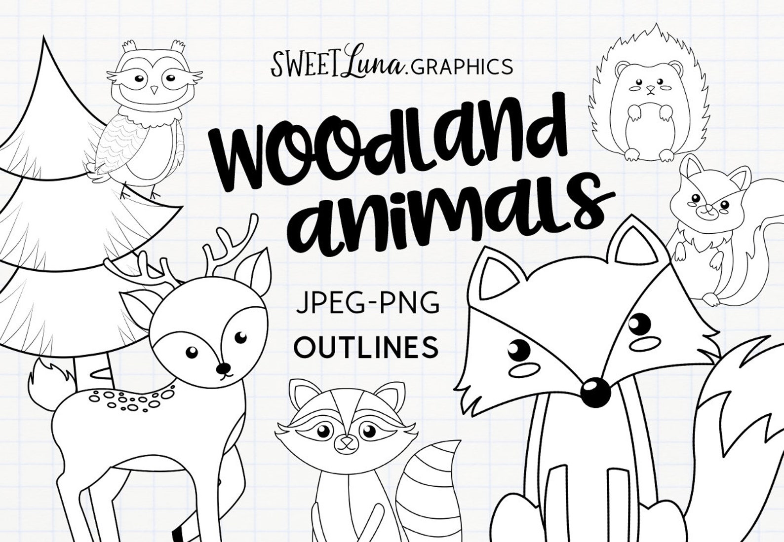 Woodland Animals Outlines Clipart COMMERCIAL Use Fox - Etsy
