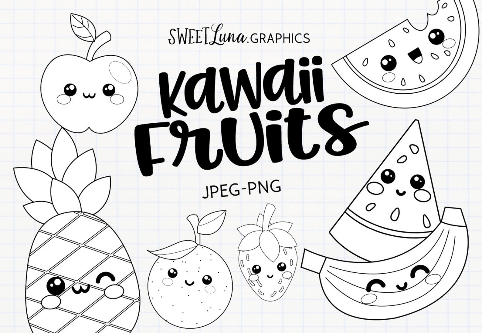 Fruit Outlines Clipart COMMERCIAL Use Pineapple Clip Art Etsy