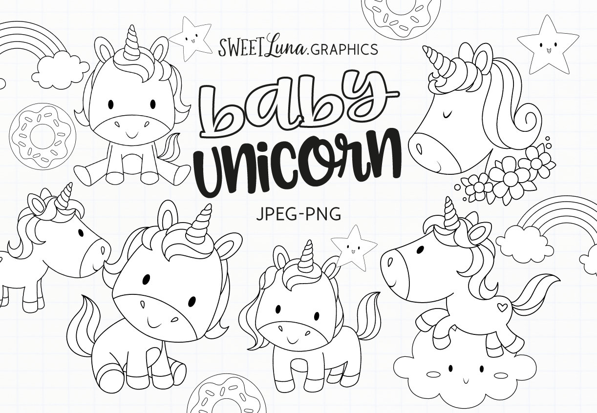 unicorn outlines clipart baby unicorns clipart rainbow etsy