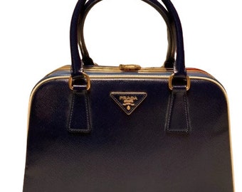 Prada Royal Blue Saffiano Vernice Frame Top Bag Perfect Condition Elegant Luxury