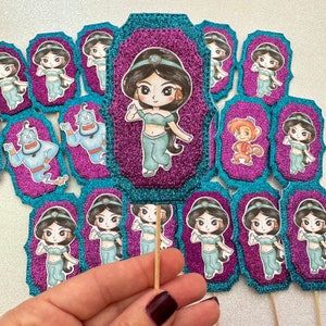 Decorazioni festa Principessa Jasmine party compleanno realizzate a mano: cake topper - palloncini