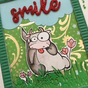 Cartão de felicitações "Sorriso" de vaca feito à mão cartão de aniversário de primavera