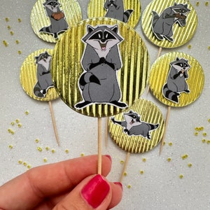 Cupcake toppers party Pocahontas procione Meeko decorazioni compleanno realizzate a mano procione Pedro