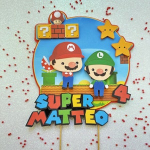 Cake topper torta personalizzabile Super Mario Bross party decorazioni compleanno realizzate a mano