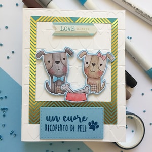 Biglietto di auguri realizzato a mano Love cani innamorati greeting card