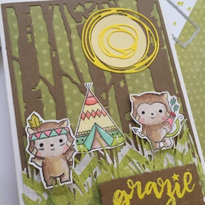 Biglietto di auguri indiani nella foresta con scritta "Grazie" handmade greeting card