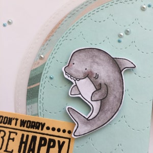 Biglietto di auguri con Squalo sorridente card compleanno handmade greeting card