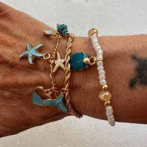 Pulseiras marítimas personalizáveis, bijuterias feitas à mão com pérolas, amuletos do mar, clima de verão