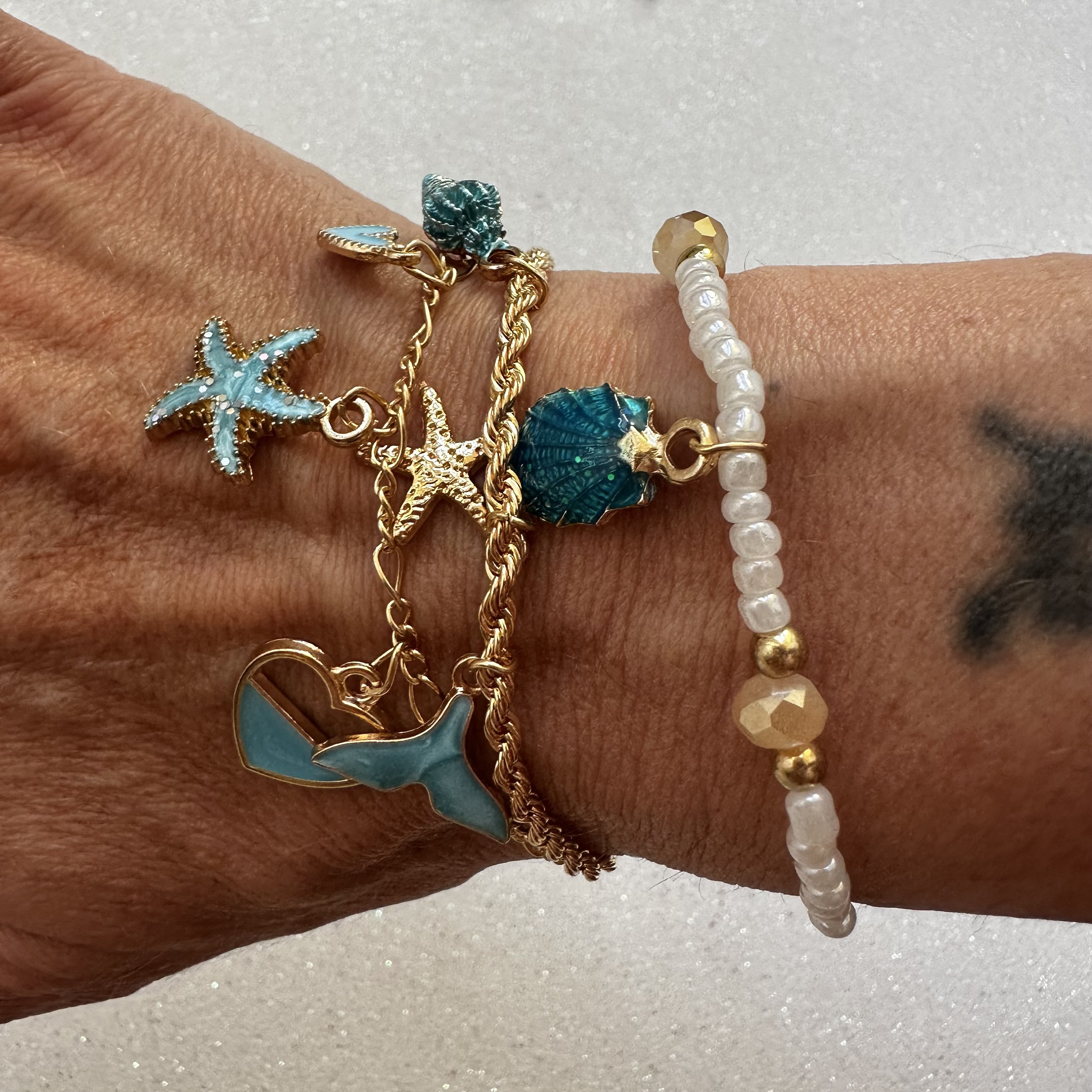 Bracciale Donna In Argento Con Stelle E Perline - Set Di 2 Gioielli Regolabili - 4
