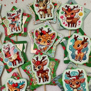 Decorazioni Renna per festa Natale Christmas party realizzate a mano cupcake topper stella
