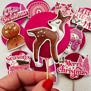 Decorazioni per festa Natale Christmas party fucsia realizzate a mano cupcake topper