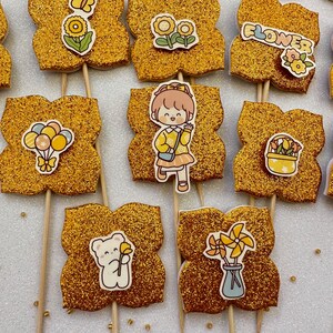 Cupcake toppers oro decorazioni festa Primavera party compleanno realizzate a mano