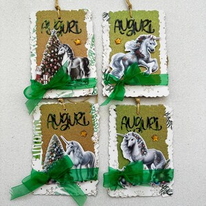 card chiudi pacco realizzate a mano Natale Unicorni - Biglietti di auguri  tag Christmas