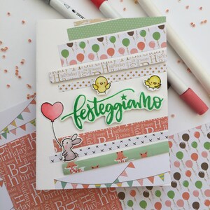 Tarjeta de felicitación "Vamos a celebrar" Tarjeta de feliz cumpleaños Conejo y pollitos