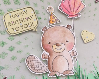 Greeting Card Birthday otter with balloon greeting card birthday