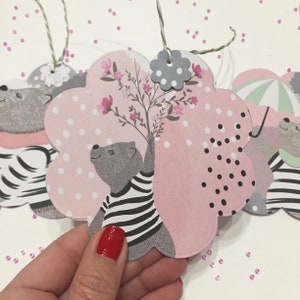 3 Biglietti fiore - Tag chiudi pacco auguri orsi realizzate a mano greeting card