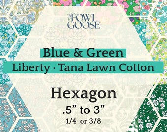 EPP Hexie in Liberty Tana Lawn Set of 50 Blue and Green | Hexagon 1/4 or 3/8 | English Paper Piecing Quilt | EPP FPP