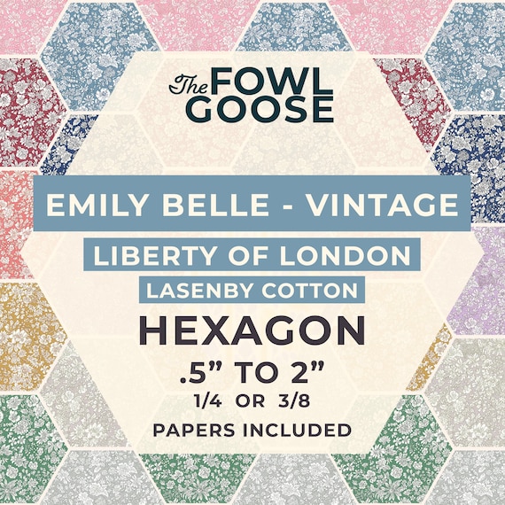 Liberty Fabric Hexagon Set: Emily Belle Vintage Palette in Lasenby Cotton, English Paper Piecing