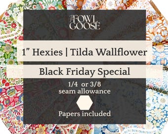 Tilda Wallflower Fabric Hexagon Set of 50: Floral, English Paper Piecing
