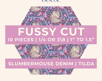 Fussy Cuts EPP Hexie Set of 10 | Slumber Mouse Hibernation Tilda Fabrics, English Paper Piecing