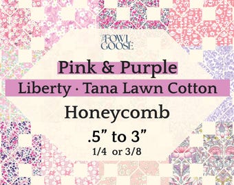 EPP Honeycomb Hexie in Liberty Tana Lawn Set of 50 Pink and Purple | Elongated Hexagon 1/4 or 3/8 | English Paper Piecing Quilt | FPP