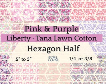 EPP Hexie Half in Liberty Tana Lawn Set of 50 Pink and Purple | Hexagon Half 1/4 or 3/8 | English Paper Piecing Quilt | EPP FPP