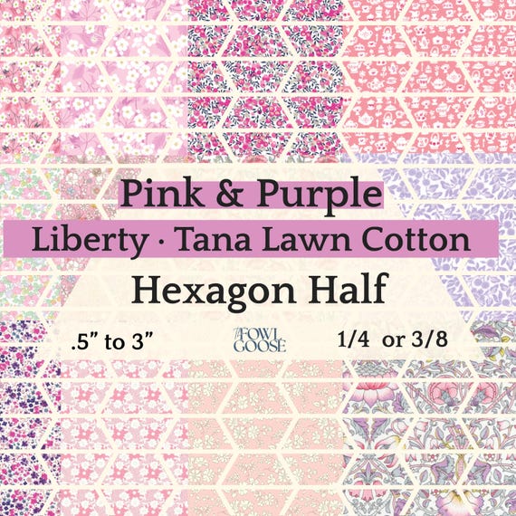 Liberty Tana Lawn Hexie Halves: Pink & Purple EPP Quilt Pieces - Set of 50