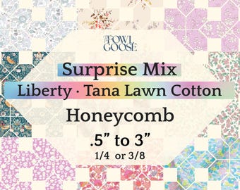 EPP Honeycomb Hexie in Liberty Tana Lawn Set of 50 Mystery Mix | Elongated Hexagon 1/4 or 3/8 | English Paper Piecing Quilt | FPP