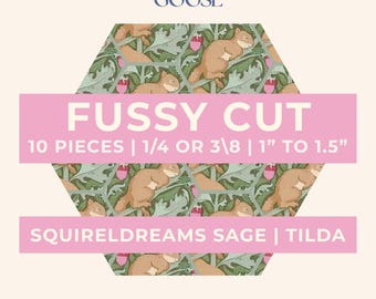 Fussy Cuts EPP Hexie Set of 10 | Squirrel Hibernation Tilda Fabrics, English Paper Piecing