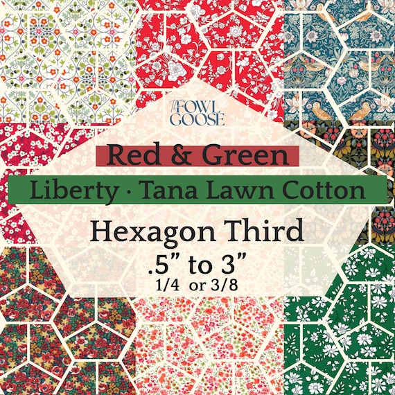 Liberty Tana Lawn Hexie Set: Red & Green English Paper Piecing - 1/4" or 3/8"