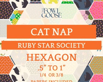 EPP Hexie Set: Catnap Ruby Star Society Fabric - English Paper Piecing