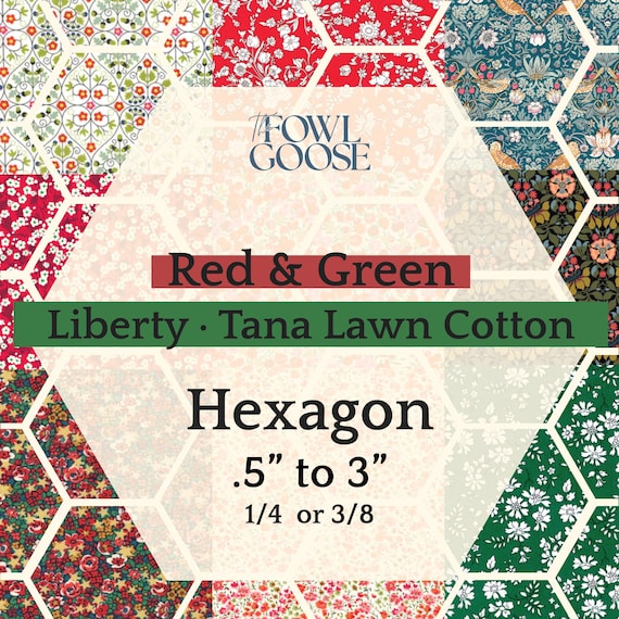 Liberty Tana Lawn Hexie Set: Red & Green EPP Quilt Pieces