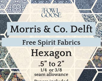 EPP Hexie Set: Morris & Co. in Delft Blue Hexagons for Quilting | with Papers