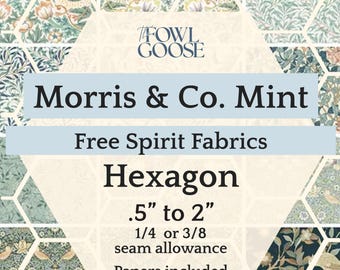 EPP Hexie Set: Morris & Co. in Mint Blue Green Hexagons for Quilting | With Papers