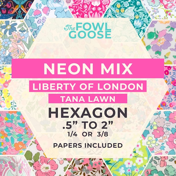 Liberty Lawn Hexagons: Set of 50 Neons in Tana Lawn Cotton, English Paper Piecing