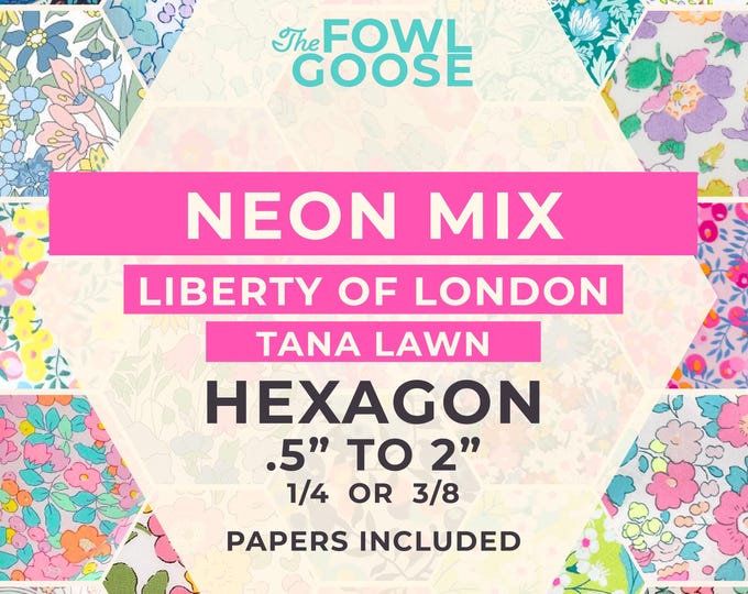 Featured listing image: Liberty Lawn Hexagons: Set of 50 Neons in Tana Lawn Cotton, English Paper Piecing