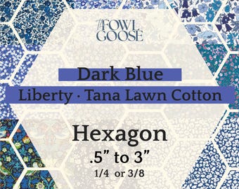 EPP Hexie in Liberty Tana Lawn Set of 50 Dark Blue | Hexagon 1/4 or 3/8 | English Paper Piecing Quilt | EPP FPP