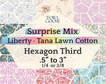 EPP Hexie Third in Liberty Tana Lawn Set of 50 Mystery Mix | Hexagon Crown 1/4 or 3/8 | English Paper Piecing Quilt | EPP FPP