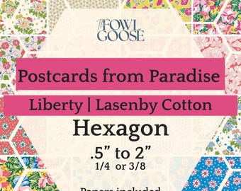 Liberty Fabric Hexagon Set: Postcards from Paradise in Lasenby Cotton, English Paper Piecing