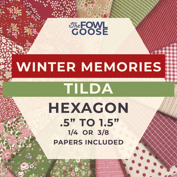 Winter Memories EPP Hexie Set of 64 | Tilda Fabrics, English Paper Piecing | Hexagon 1/4 or 3/8