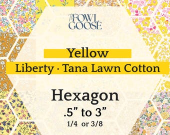 EPP Hexie in Liberty Tana Lawn Set of 50 Yellow | Hexagon 1/4 or 3/8 | English Paper Piecing Quilt | EPP FPP