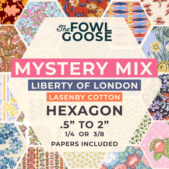 Mystery Mix EPP Hexie Set of 50 | Liberty Quilting Cotton, English Paper Piecing